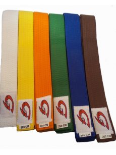 Gill Sports judoband in de kleuren wit, geel, oranje, groen, blauw, bruin en rood