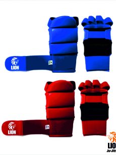 Lion ju-jitsu / jiu-jitsu hand protectors rood en blauw